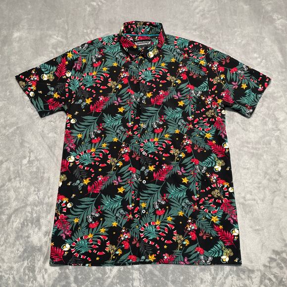 Fresh Prints Shirt Mens Medium Black Jungle Snake All Over Print Casual Stretch - Picture 1 of 7